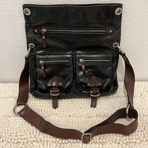 Tano Glossy Black/Brown Leather Convertible Handbag